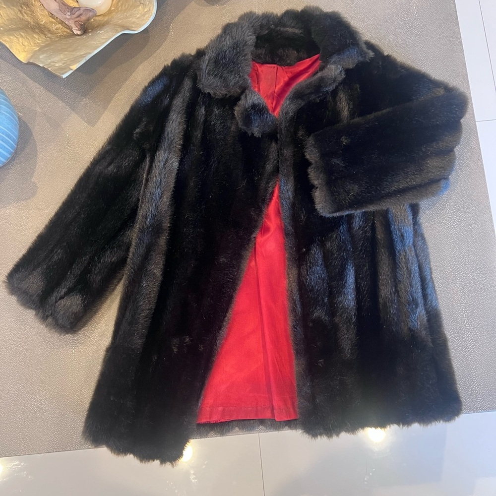 Vintage Black Faux Fur Coat size 10